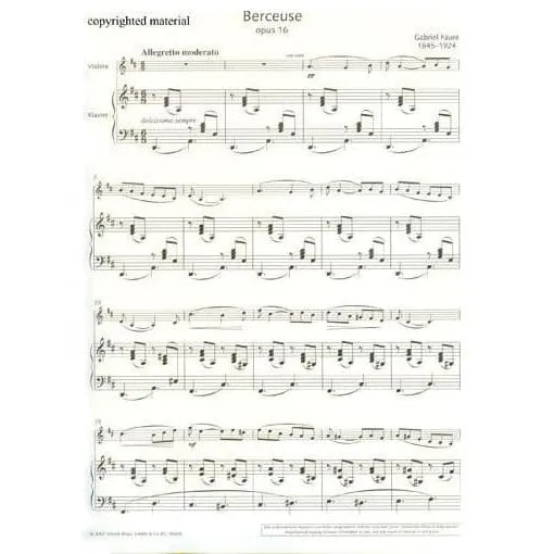 Shar Music Fauré Berceuse Op 16 Geigennoten Violine