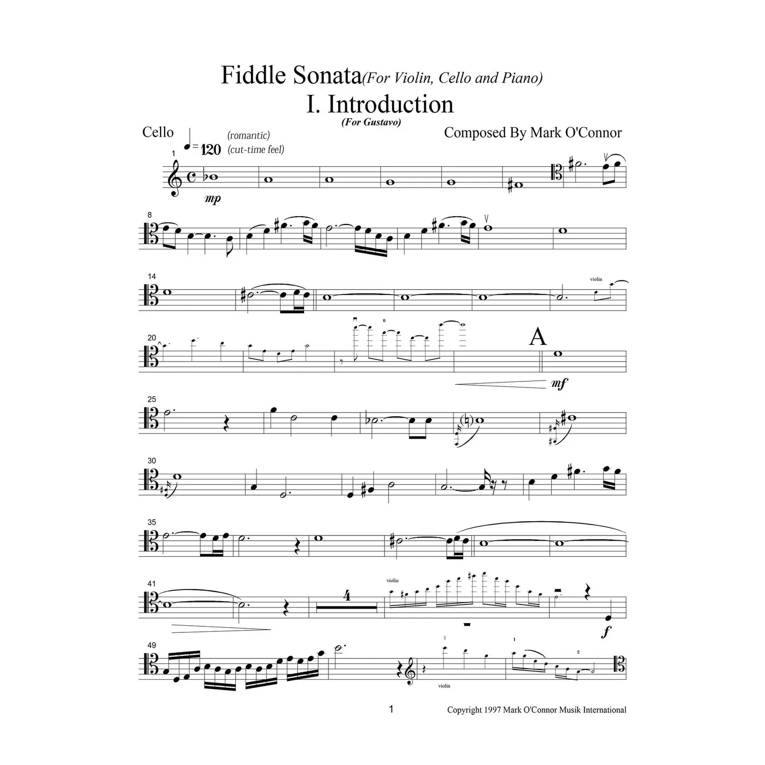 Mark O'Connor Fiddle Sonata Cellostimme Noten Download