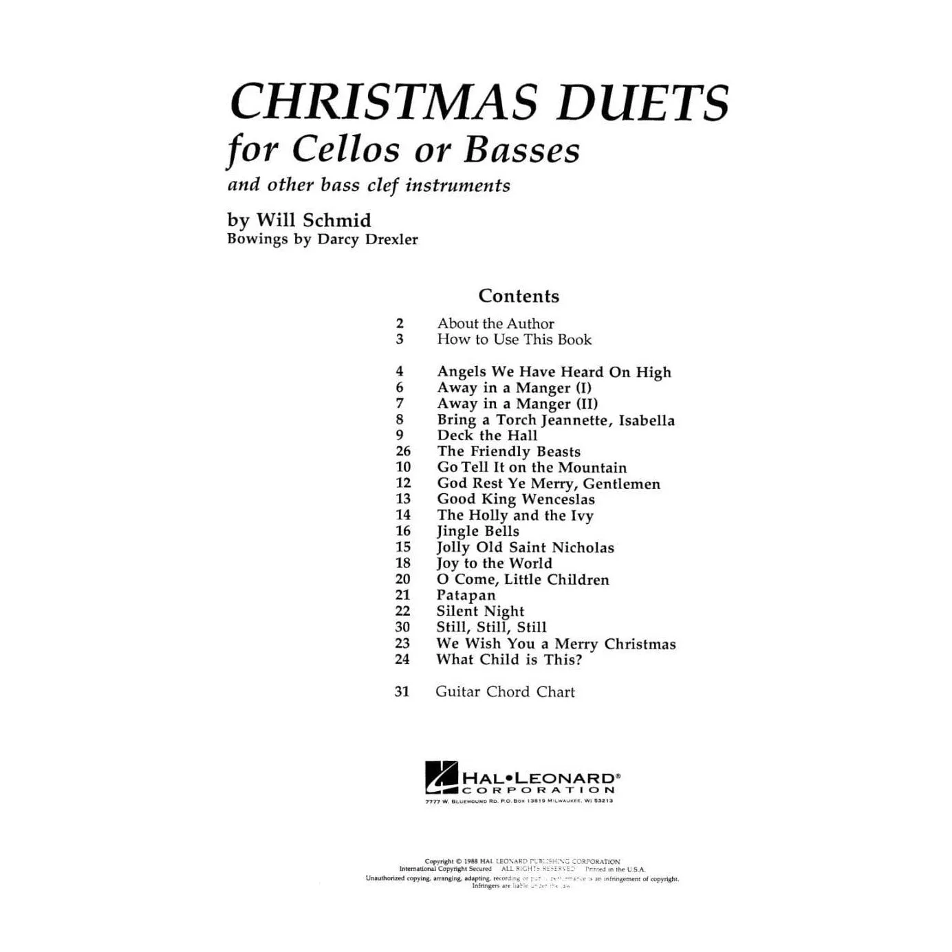 Hal Leonard Christmas Duets Cello Bass Noten Schmid