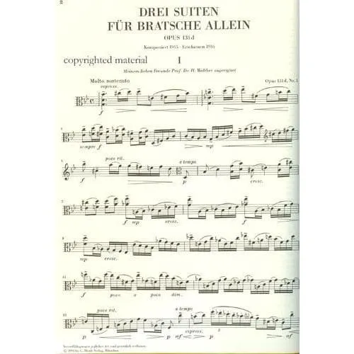 Shar Music Reger Drei Suiten Op.131d Bratschennoten Urtext