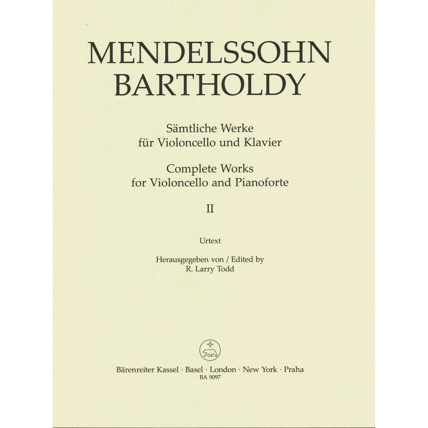 Mendelssohn Sämtliche Werke 2 Cello Klavier Urtext Barenreiter