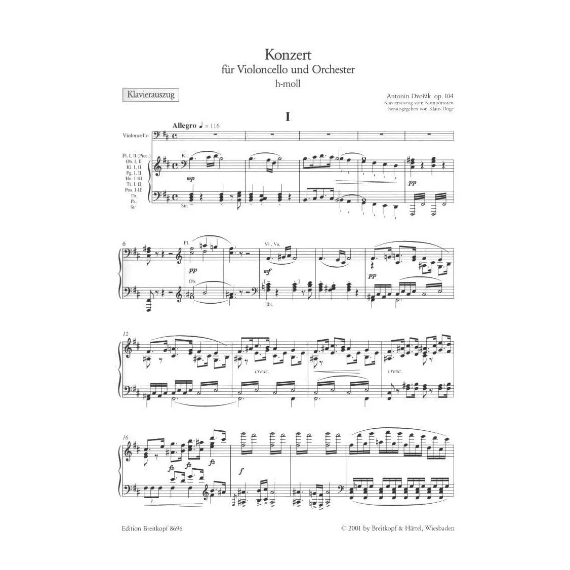 Breitkopf Dvorak Op 104 Cello-Klavier Noten h-Moll