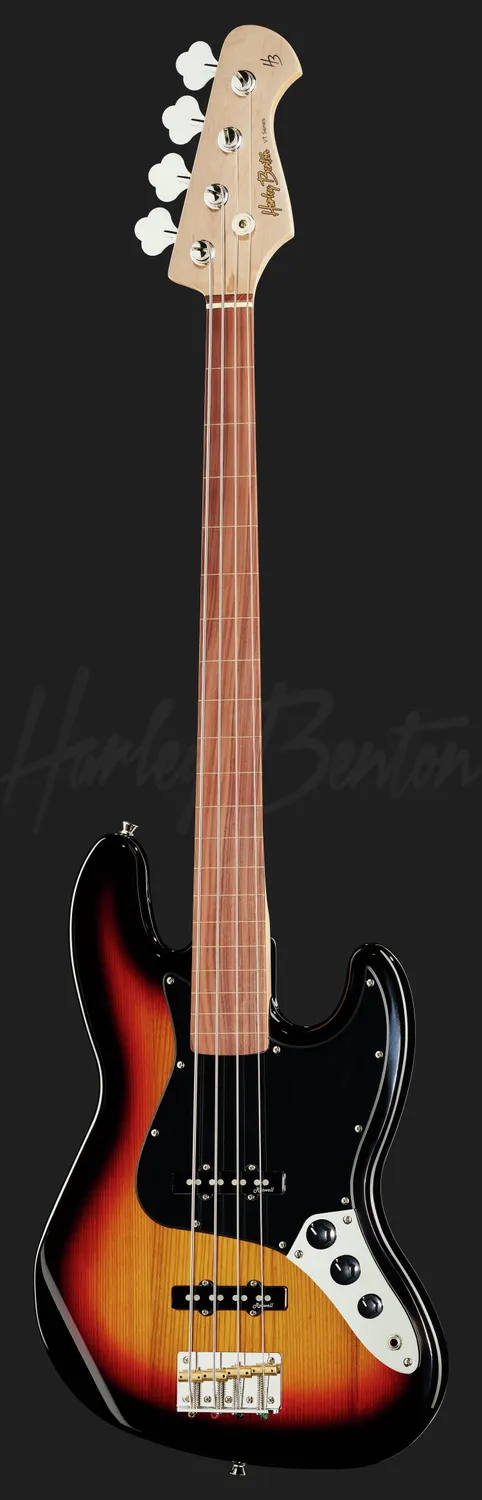 Harley Benton Vintage JB-75FL E-Bass Fretless Sunburst