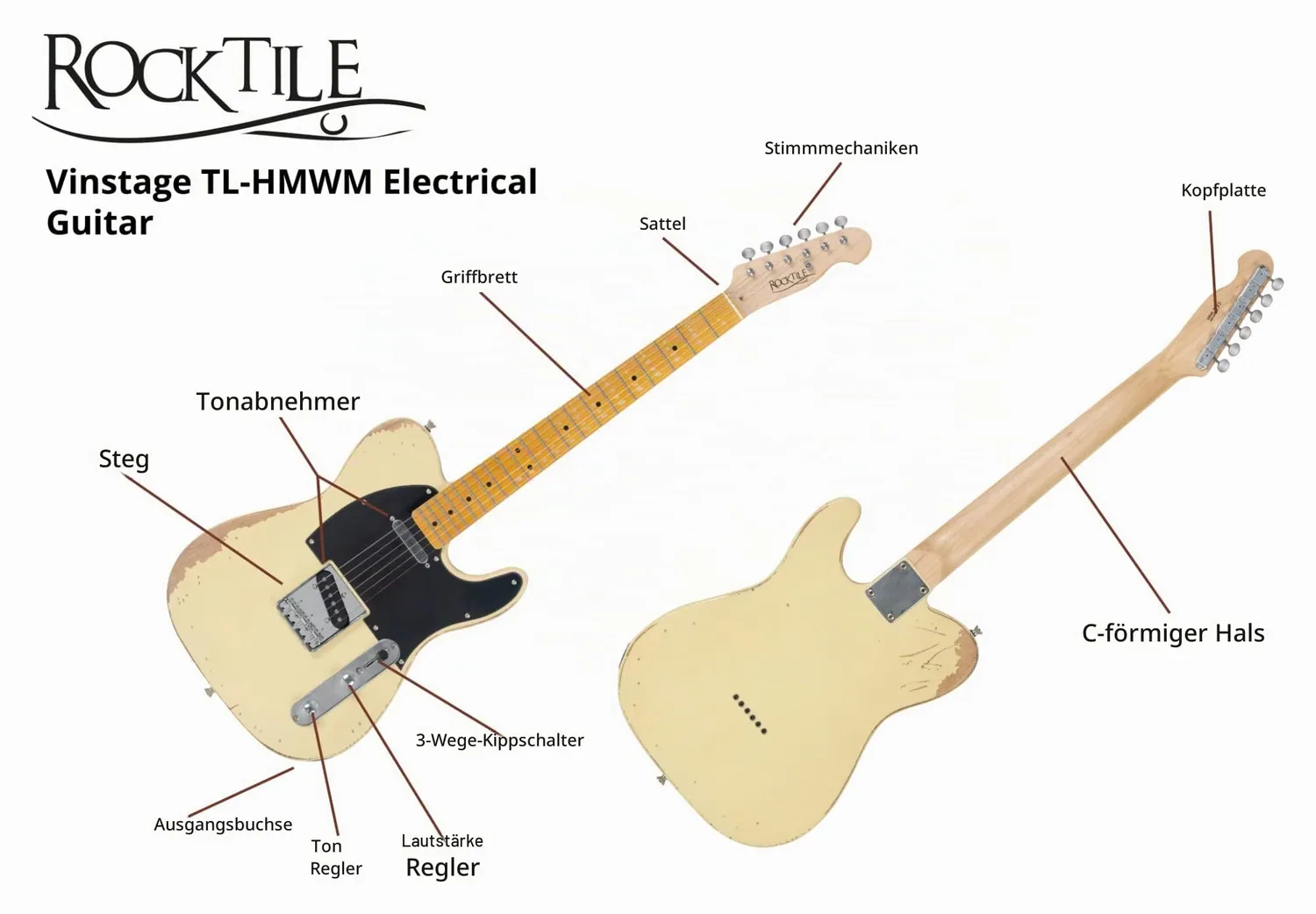 Rocktile Vinstage TL-HMWM E-Gitarre Vintage White Relic