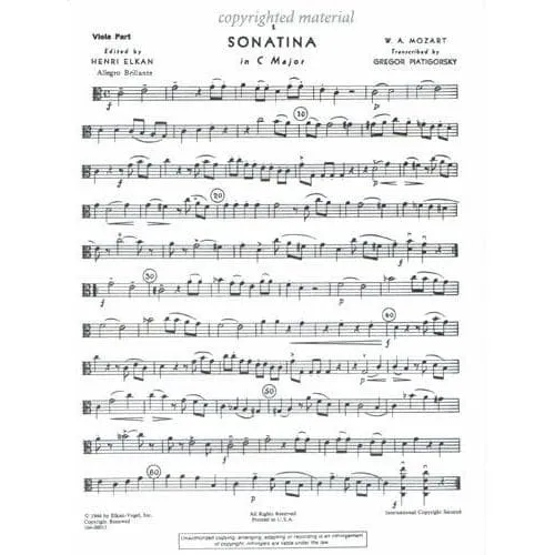 Shar Music Mozart Sonatina C-Dur Bratsche Klavier Piatigorsky
