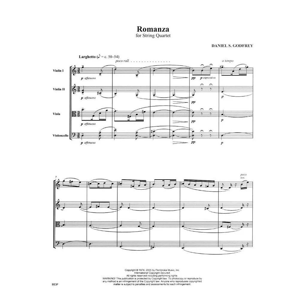 Carl Fischer Romanza Streichquartett Noten Partitur Stimmen