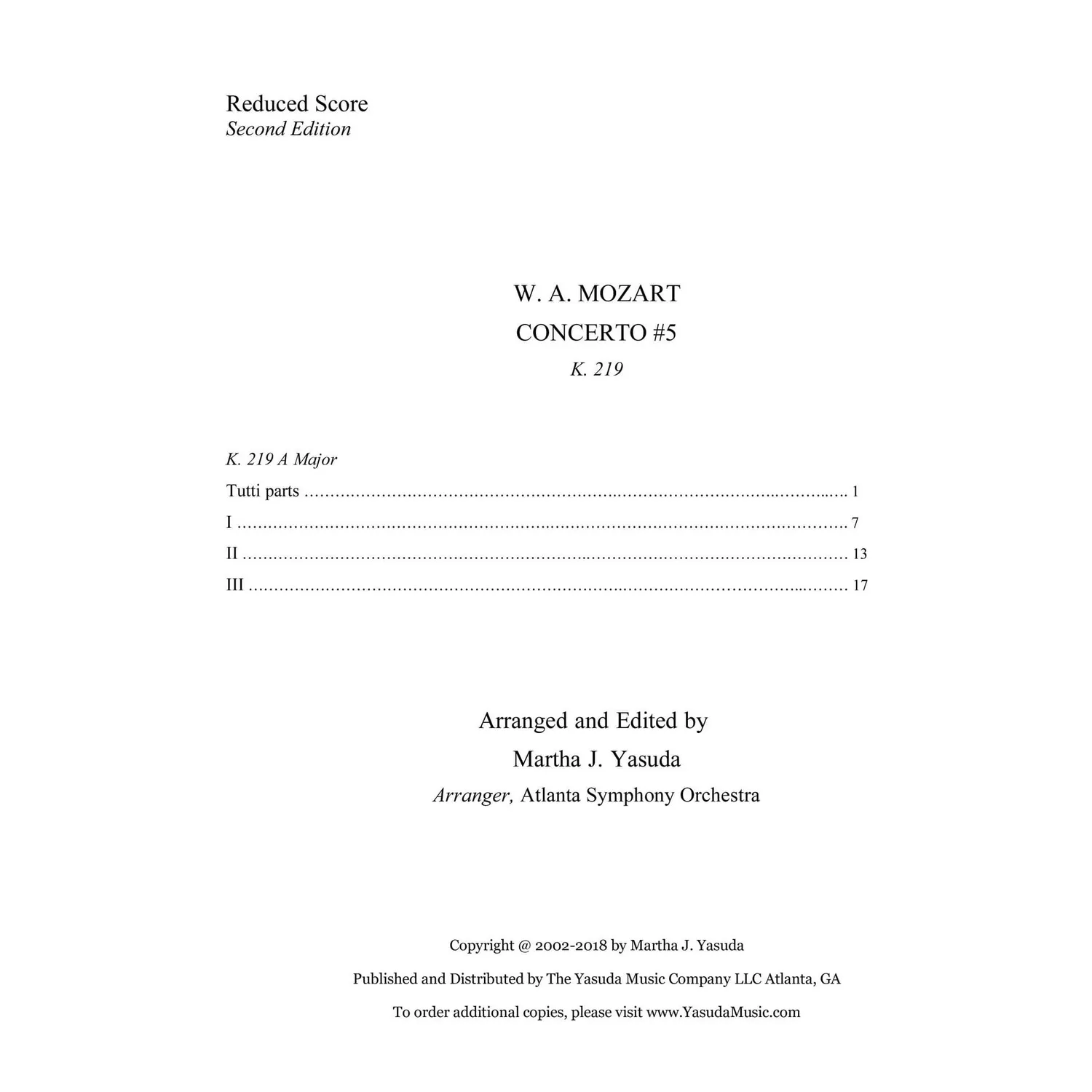 Shar Music Yasuda Mozart Konzert Nr. 5 Noten-Download 2-3 Violinen