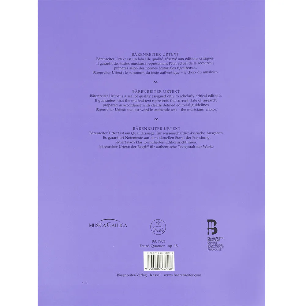 Bärenreiter Fauré Quartett Op 15 Klaviernoten c-Moll