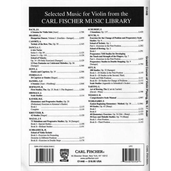 Fischer Auer Graded Course Book 5 Violine Etüden