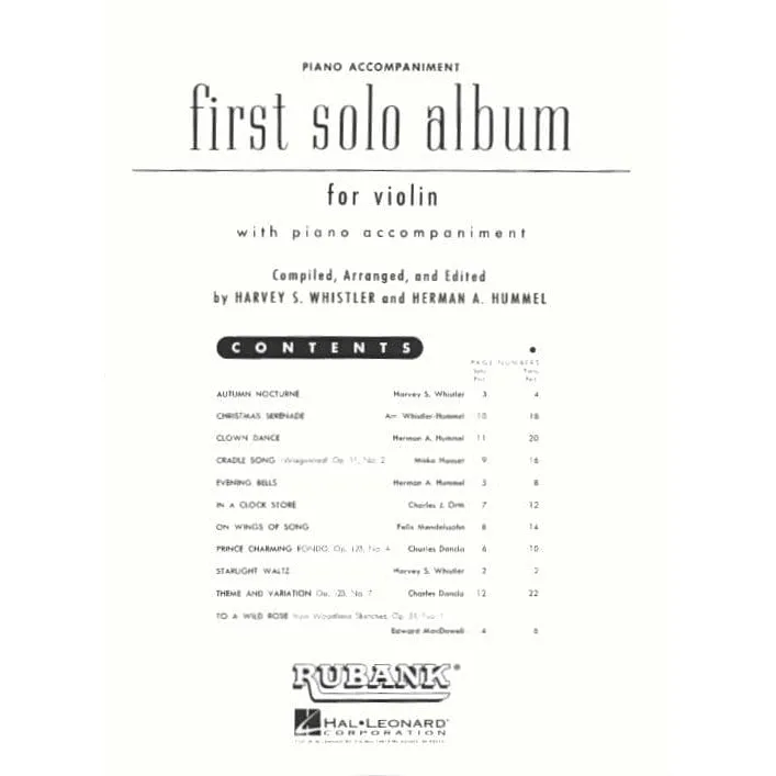 Rubank First Solo Album Violinnoten Violine Klavier 1. Lage