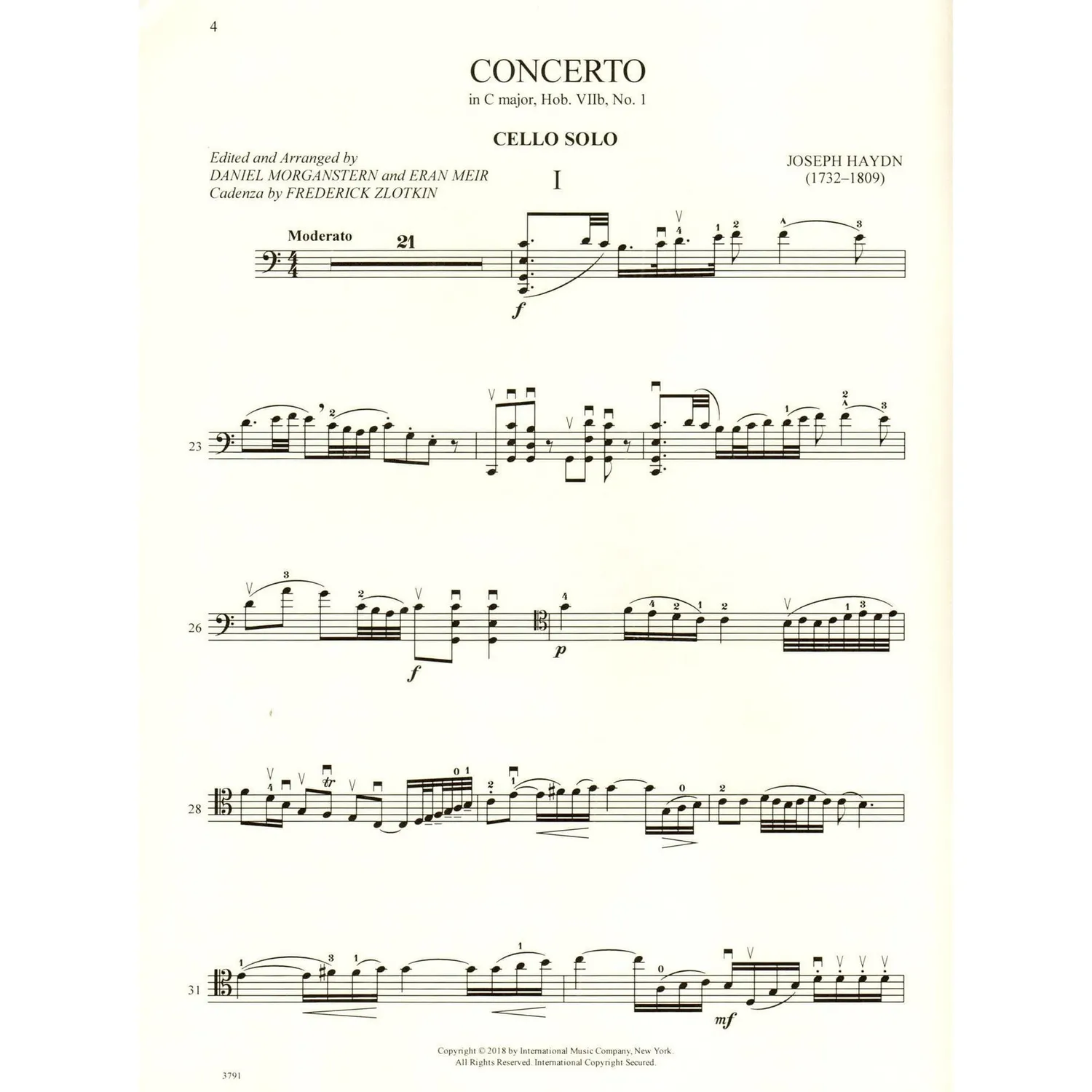 Haydn Konzert C-Dur Cellonoten Morganstern Solo