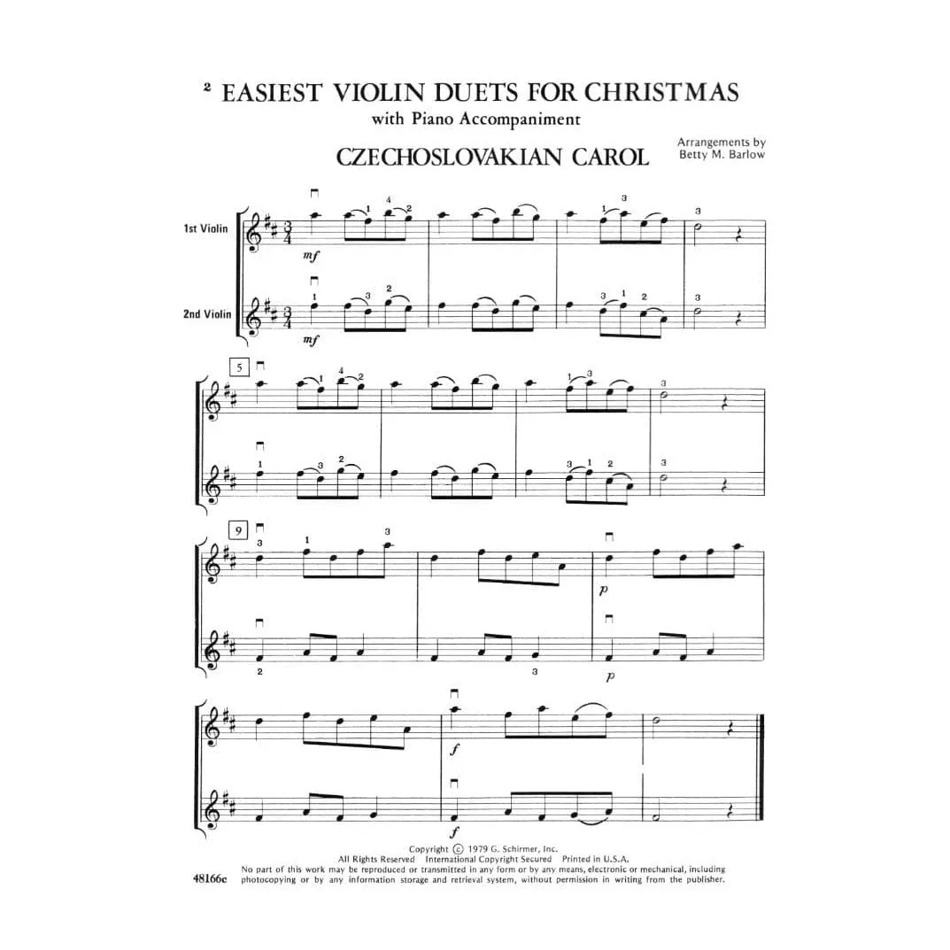 Schirmer Barlow Easiest Violin Duets Weihnachten 2 Noten