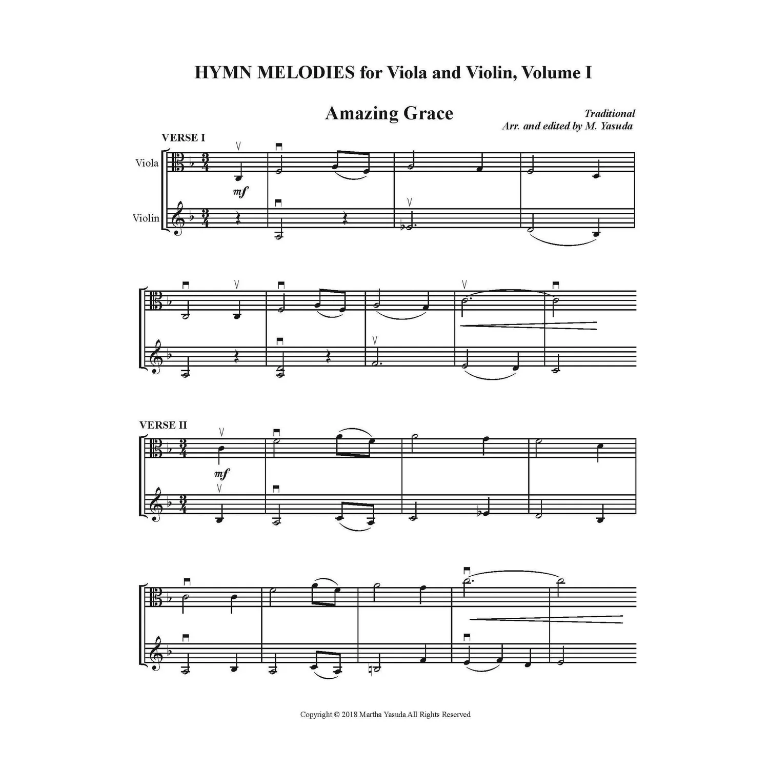 Martha Yasuda Hymn Melodies Noten Viola Violine Download 1