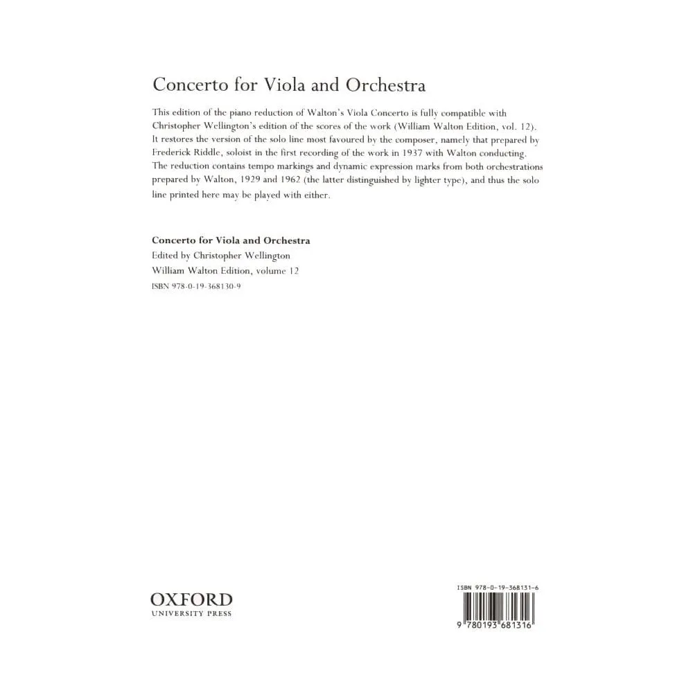 Oxford Walton Viola-Concerto Bratschenoten mit Klavier 1929