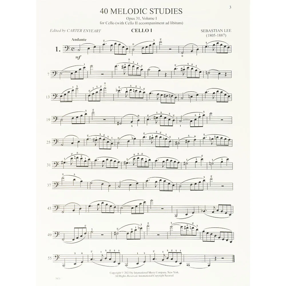 Lee 40 Etüden Op.31 Bd.1 Cello Noten Daumenlage