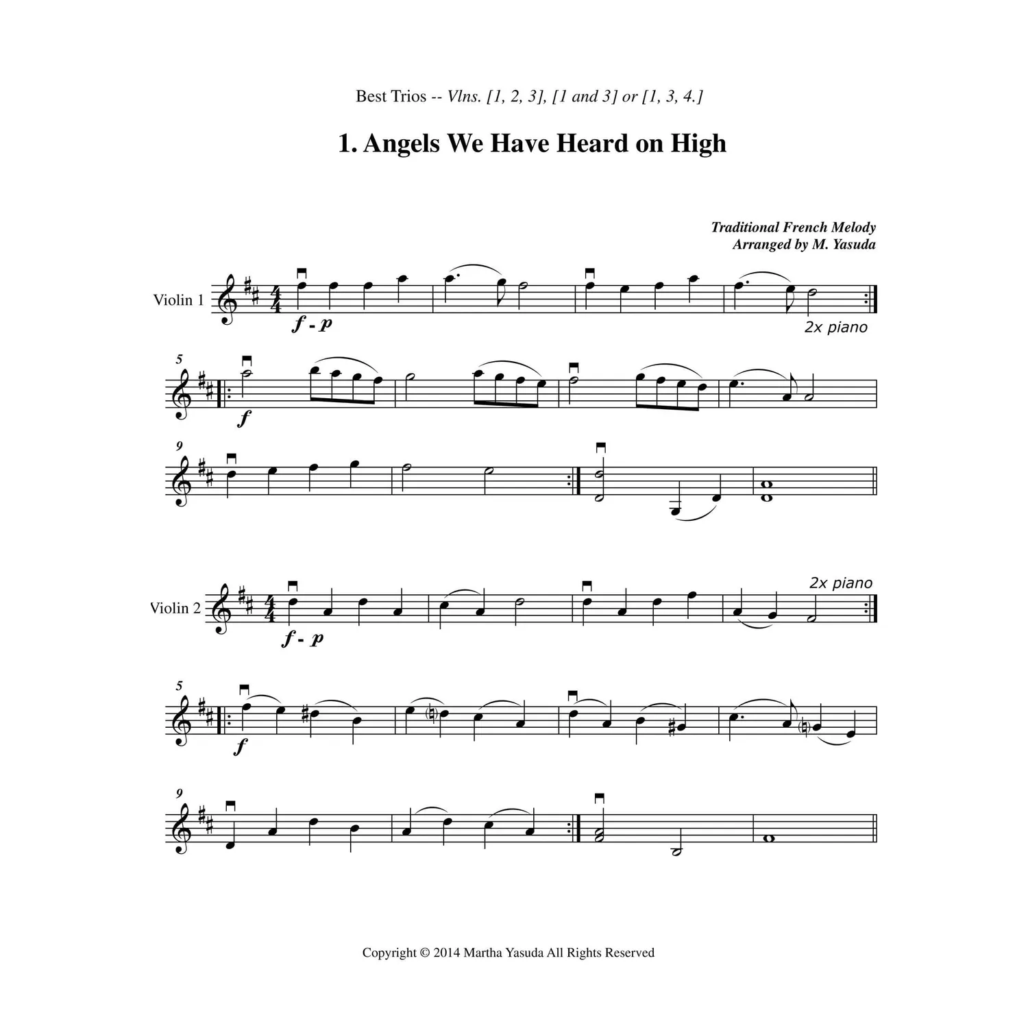Yasuda Christmas Melodies Noten Violin-Ensemble