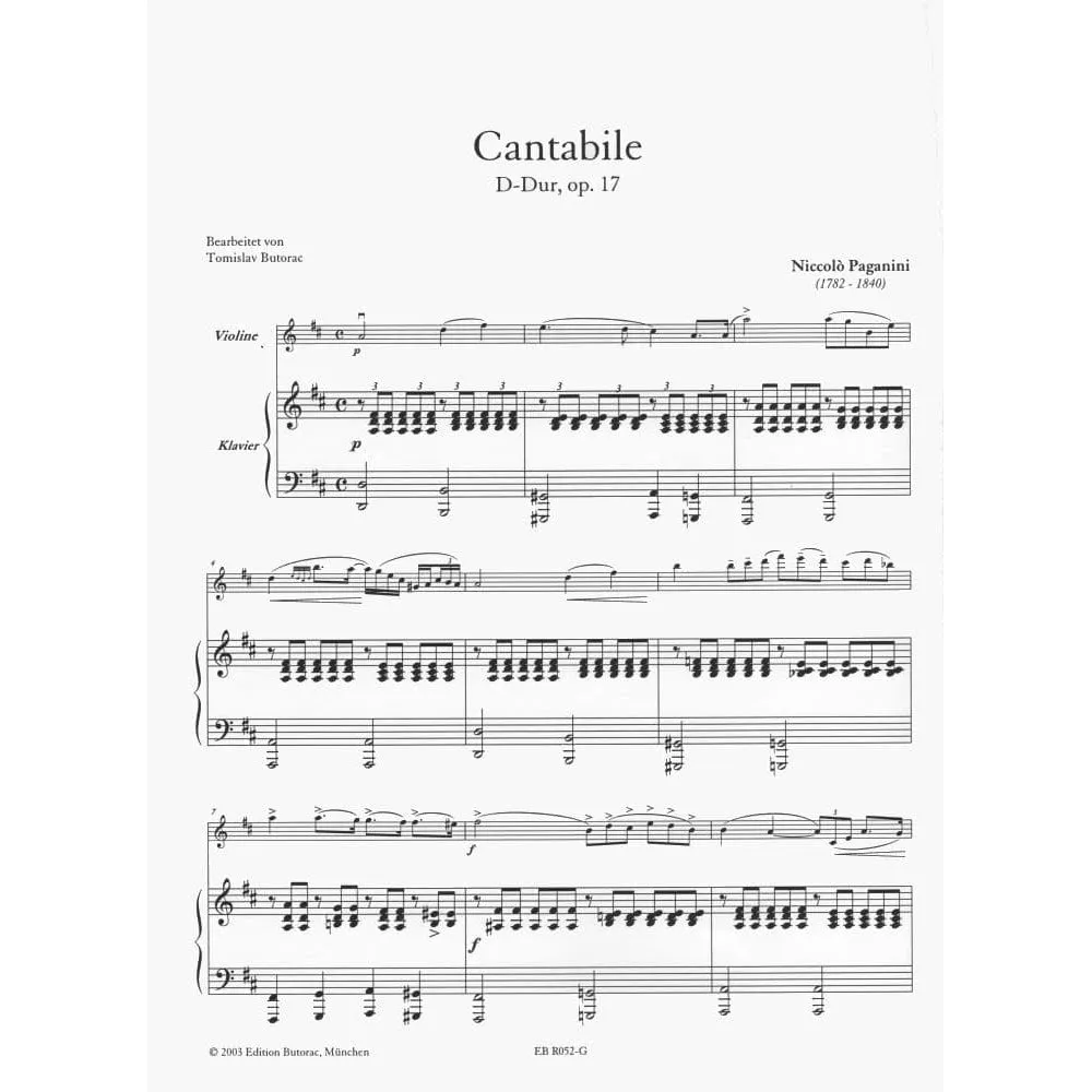Paganini Cantabile D-Dur Op.17 Violinennoten Klavier