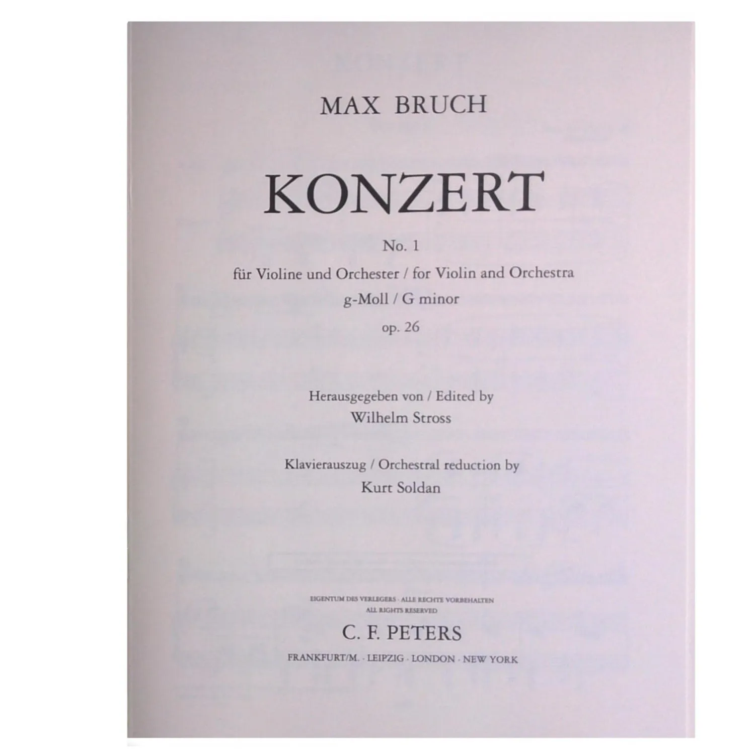Peters Bruch Violinkonzert Nr.1 g-Moll op.26 Noten Violine Klavier