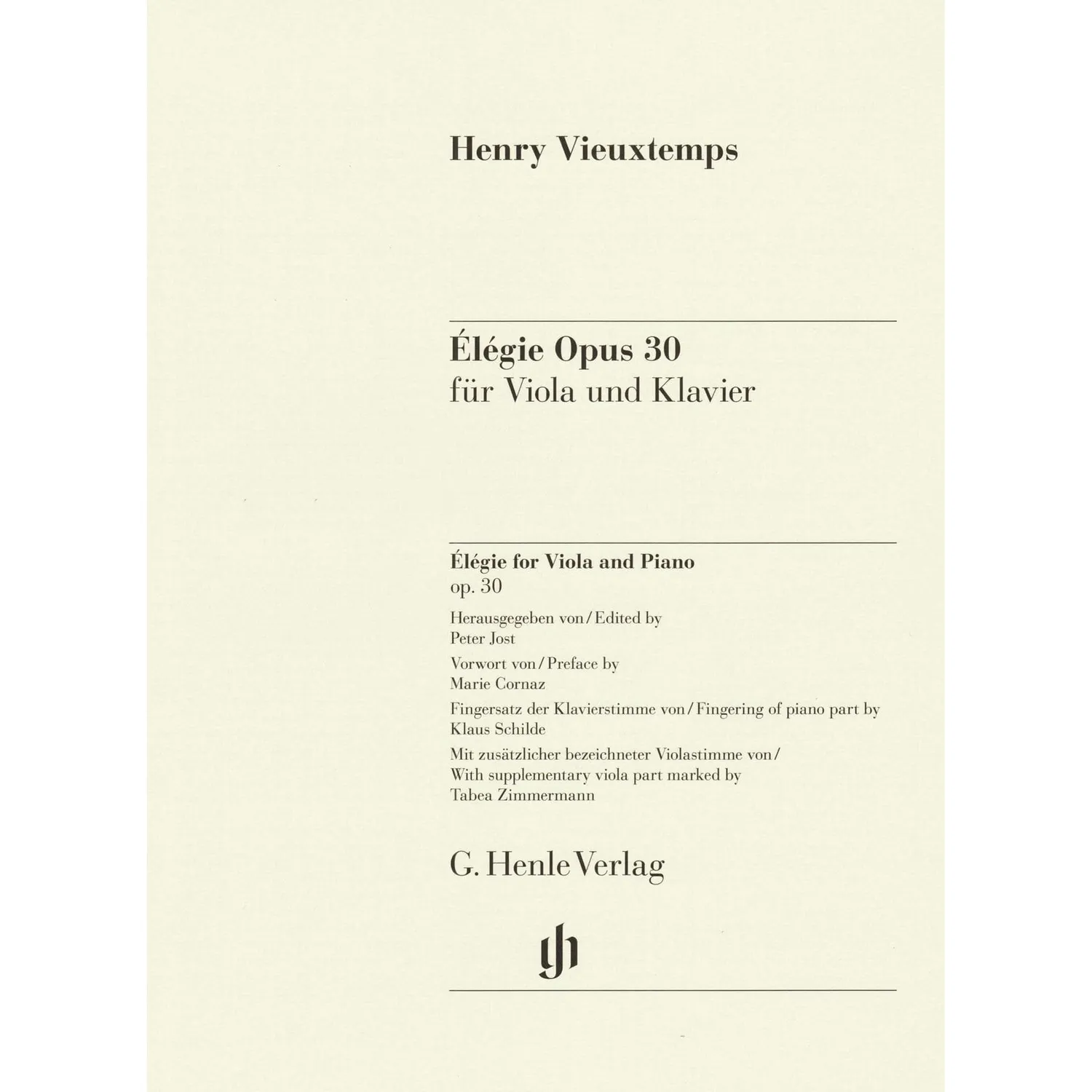Henle Vieuxtemps Elegie Op. 30 Noten Bratsche Klavier