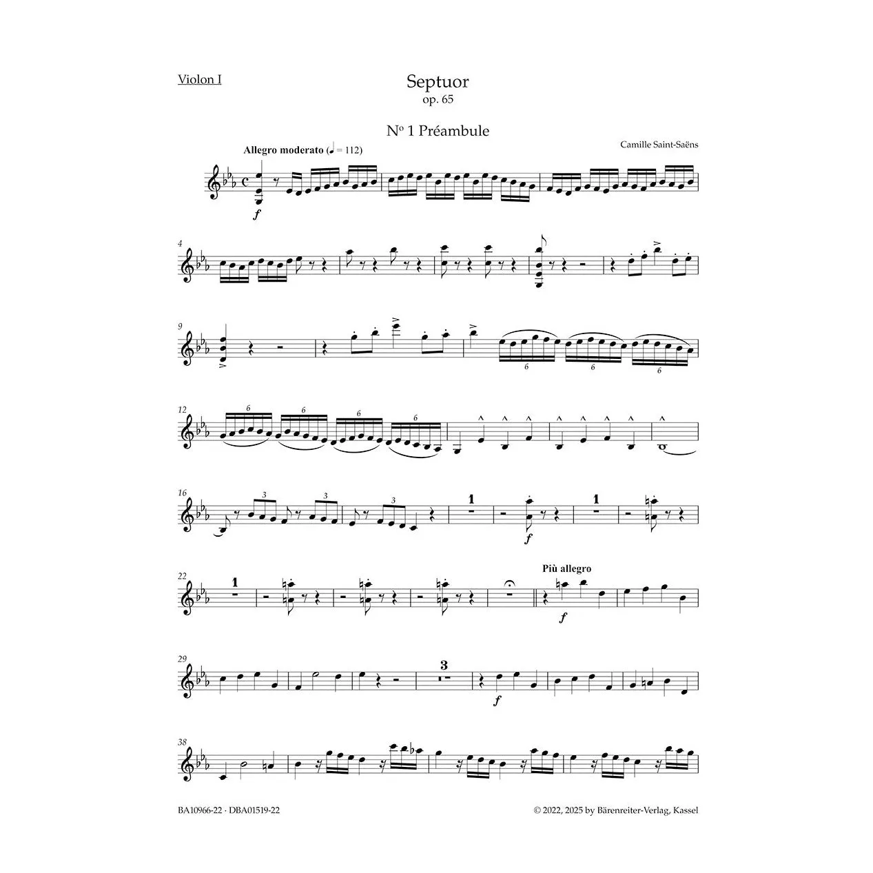 Bärenreiter Saint-Saëns Septett Op. 65 Stimmen Ensemble