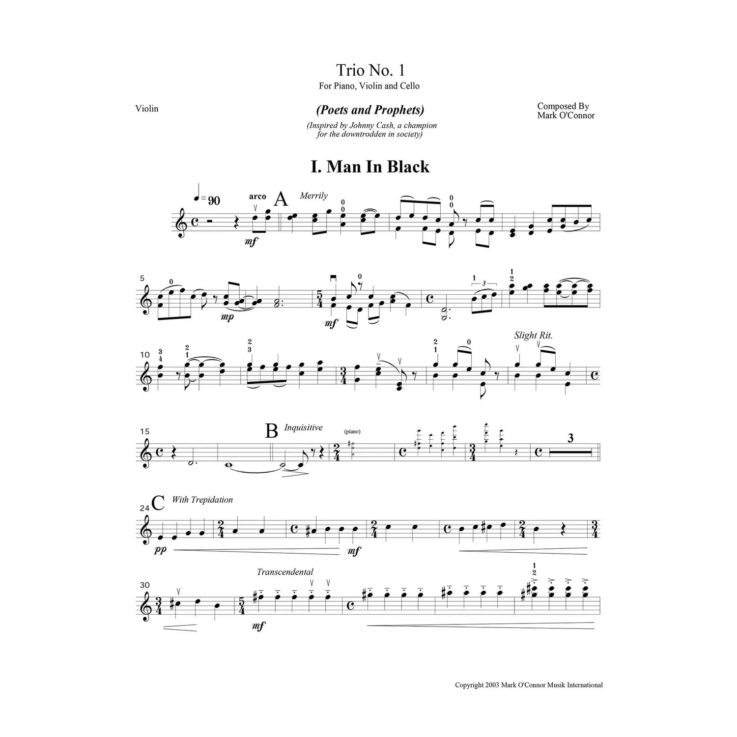 Shar Music O'Connor Trio No. 1 Poets Prophets Noten Violine Download