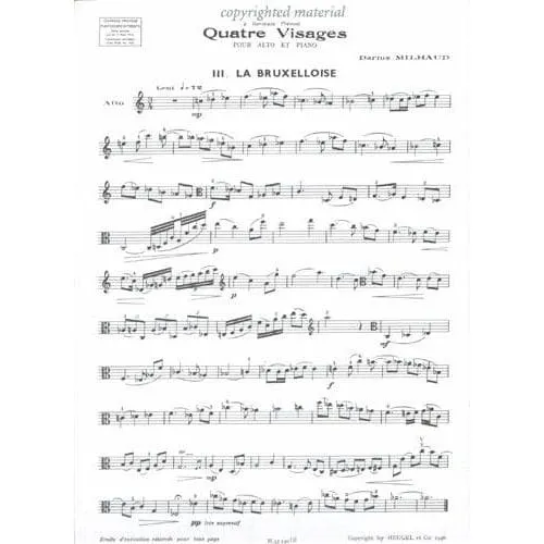 Shar Music Milhaud Four Visages Nr 3 Noten Viola
