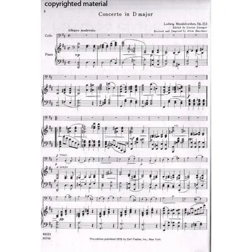 Carl Fischer Mendelssohn Student Concerto Op. 213 Cello-Noten D-Dur
