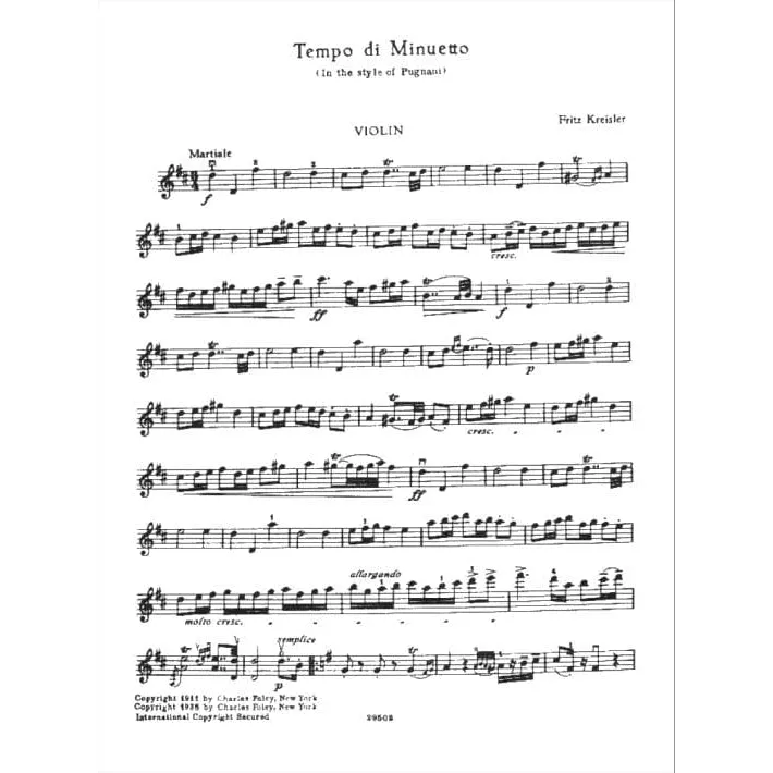 Shar Music Kreisler Tempo di Minuetto Violinnnoten Klavier leicht