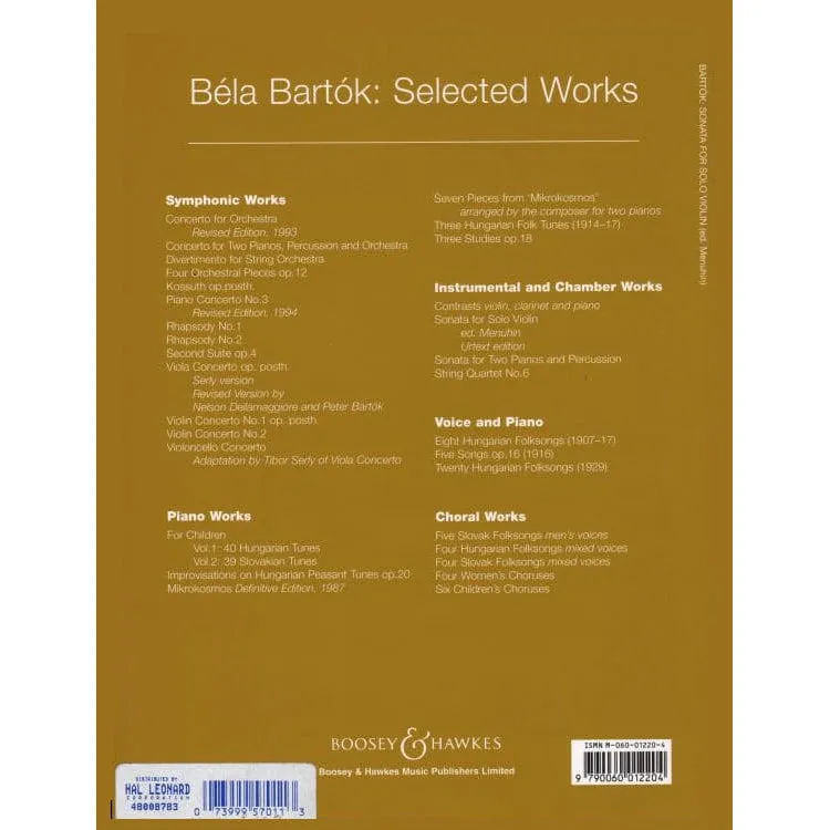 Boosey & Hawkes Bartók Sonata Solo Violine Sz117 Noten Menuhin