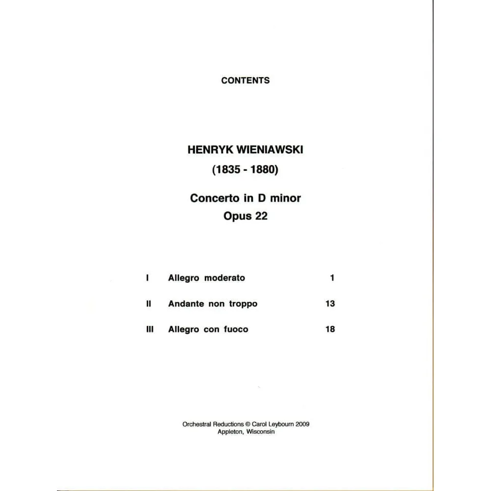 Leybourn Frustrated Accompanist Wieniawski Konzert Nr.2 Klaviernoten d-moll