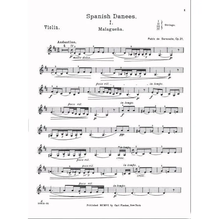 Carl Fischer Sarasate Malaguena Op 21 Violine Noten mit Klavier