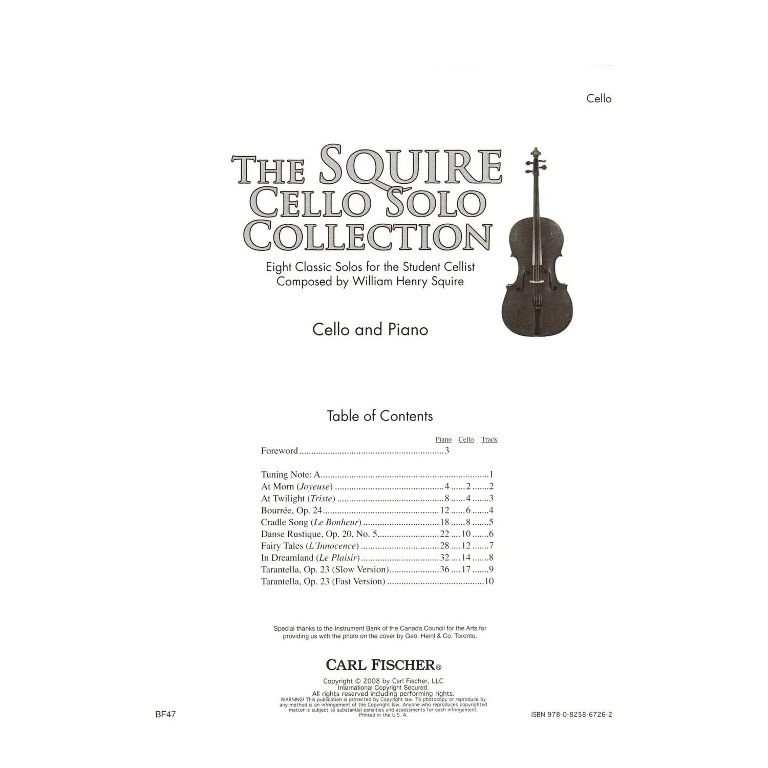 Carl Fischer Squire Cello Solo Collection Noten Cello Klavier