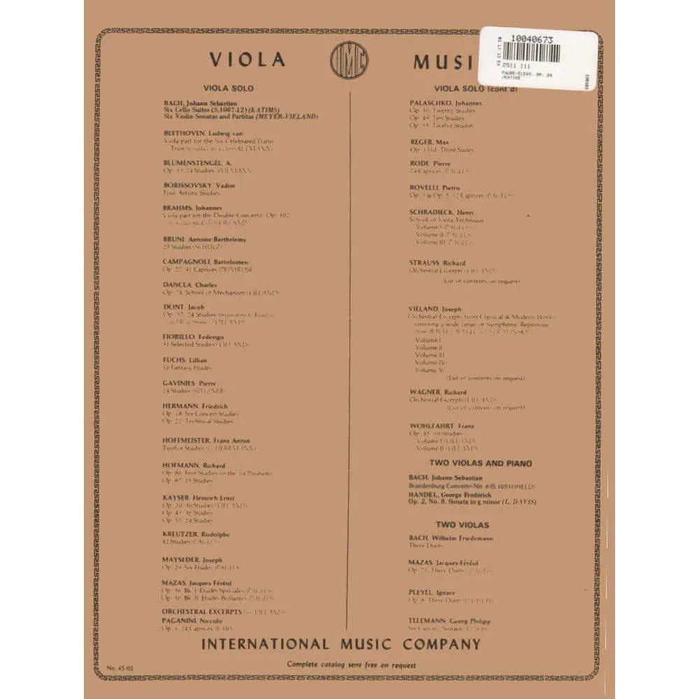 Fauré Elegie Op.24 Noten für Viola und Klavier Katims