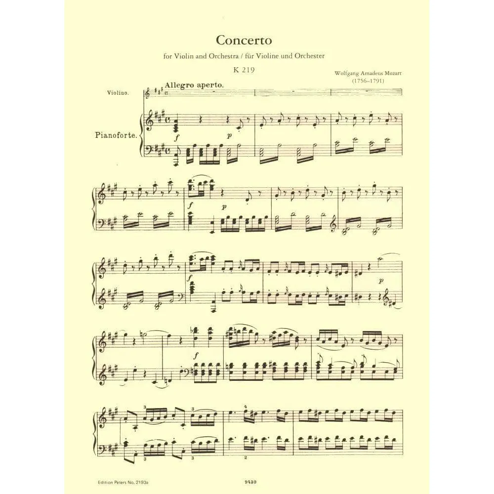 Edition Peters Mozart Konzert 5 A-Dur K 219 Violine Noten Marteau