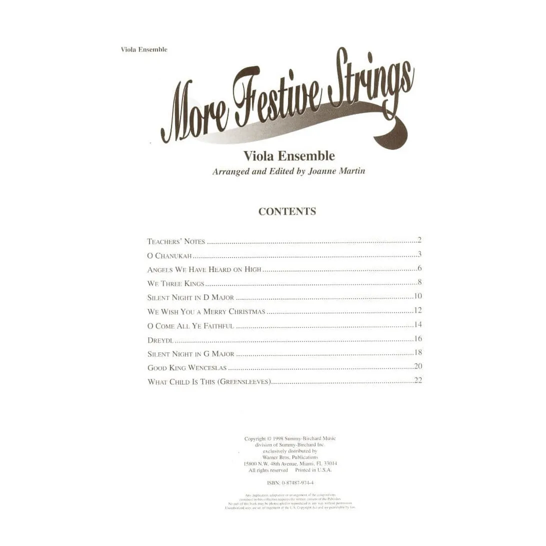 Alfred More Festive Strings Bratschenensemble Noten Weihnachten