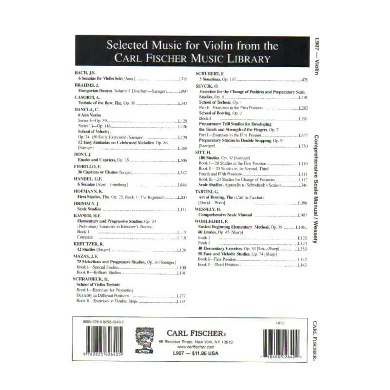 Wessely Comprehensive Scale Manual Geigen-Noten Carl Fischer