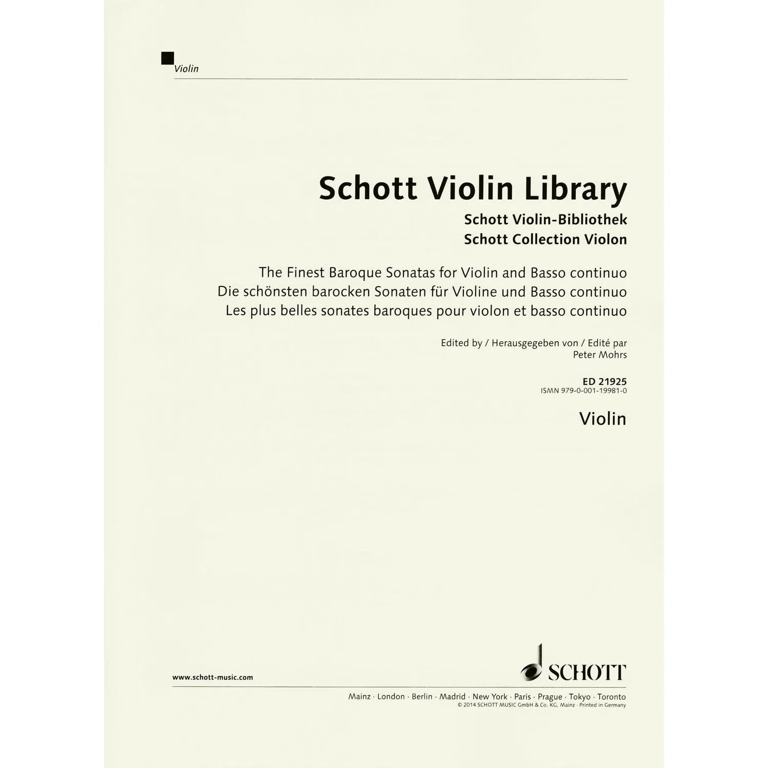 Schott Finest Baroque Sonatas Noten für Violine Continuo