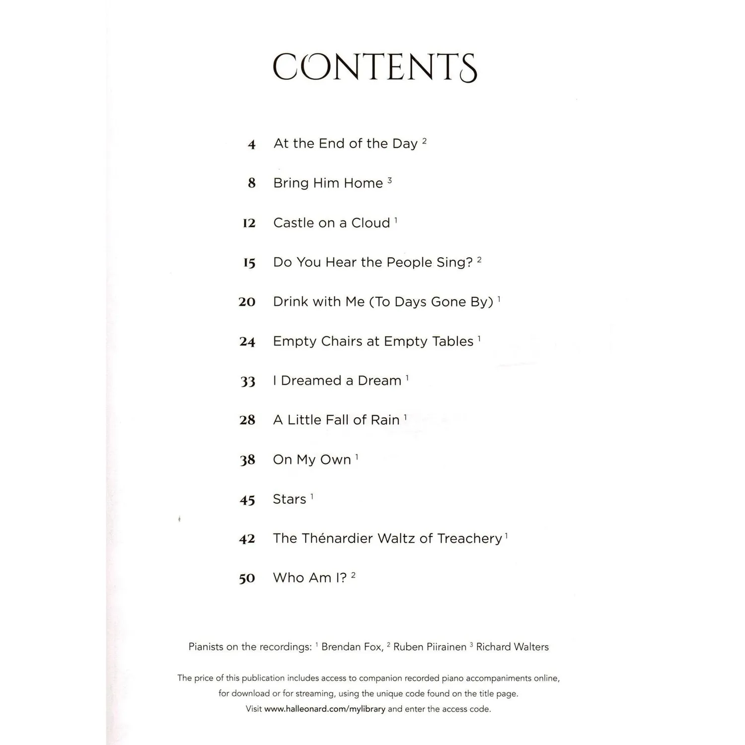 Hal Leonard Les Misérables Noten Violine Klavier mit Audio