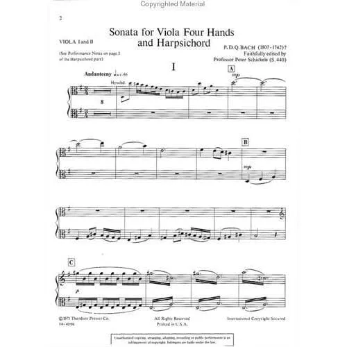 Presser PDQ Bach Sonate Viola vierhändig Noten Cembalo Humor