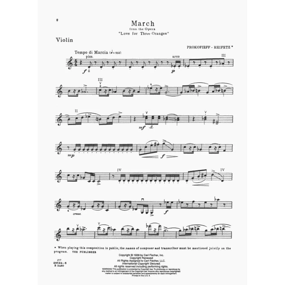 Shar Music Prokofiev March Three Oranges Noten Violine Markant