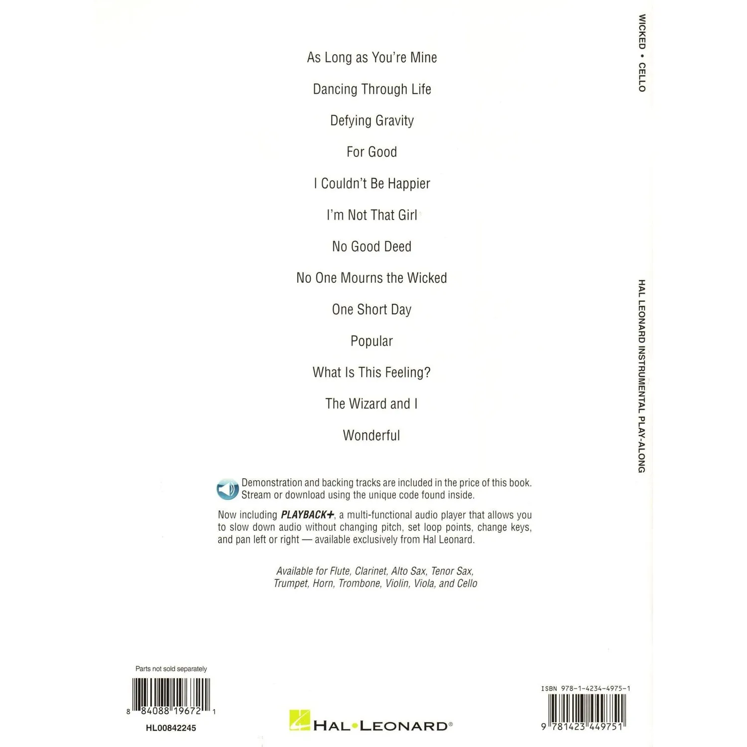 Hal Leonard Wicked Cello Noten Play-Along 13 Songs Audio