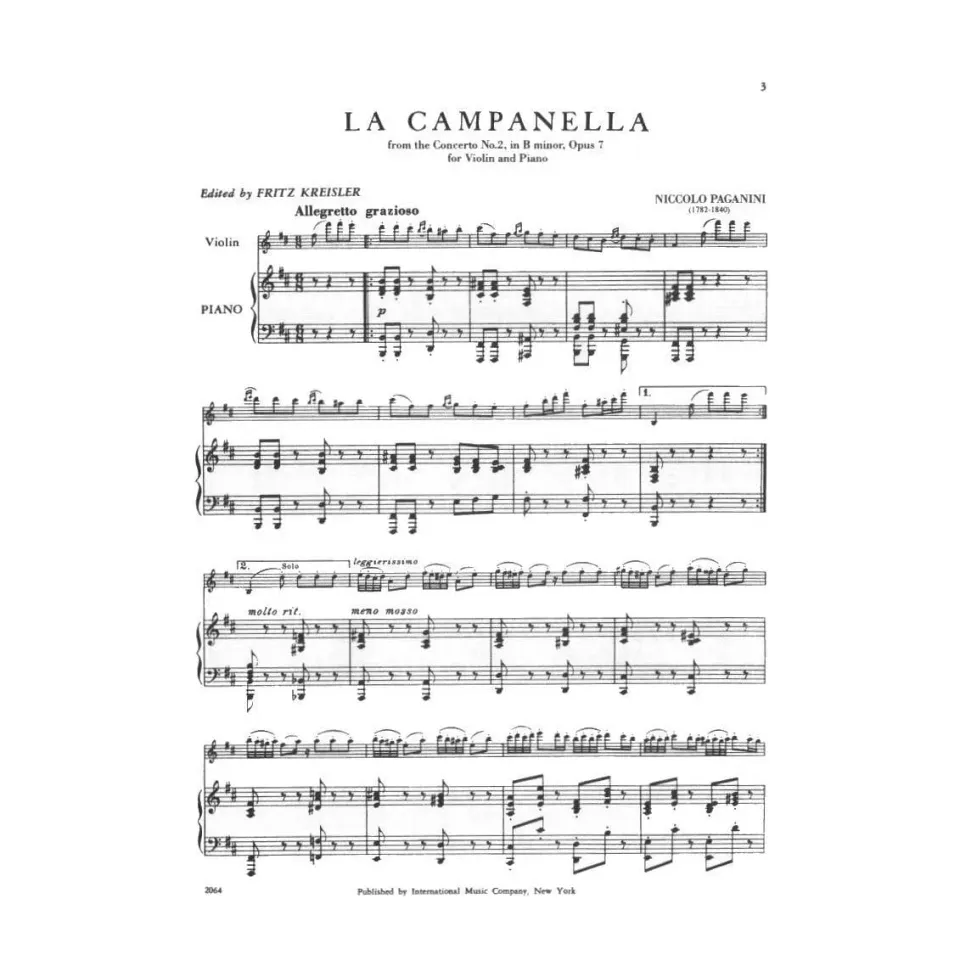 International Paganini La Campanella Op.7 Noten Violine Klavier