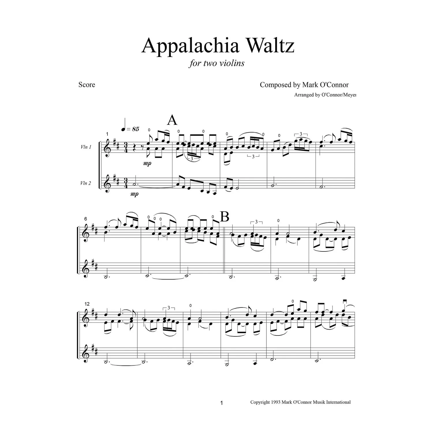 O’Connor Appalachia Waltz 2 Violinen Partitur Download