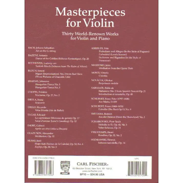 Carl Fischer Masterpieces Geigennoten Violine Klavier