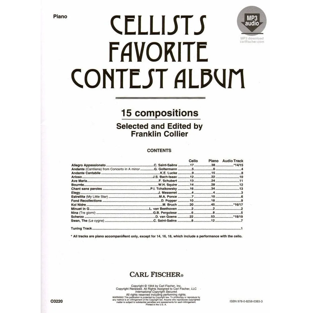Fischer Cellist's Favorite Contest Album Cellonoten Buch mit MP3