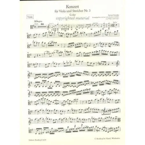 Breitkopf Stamitz Konzert Nr.3 G-Dur Bratschennoten Viola Klavier