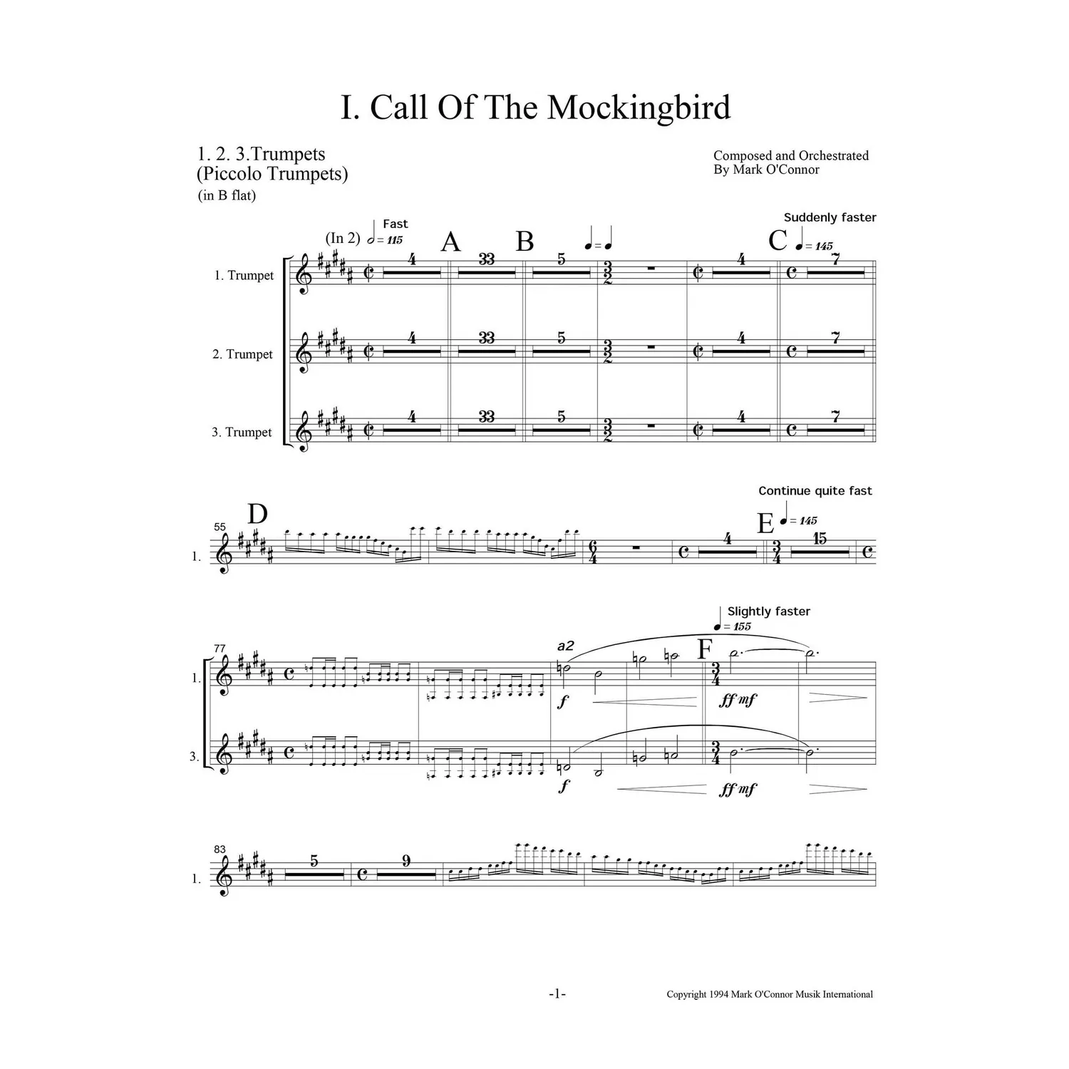 Mark OConnor Three Pieces Violine Noten Download Blech