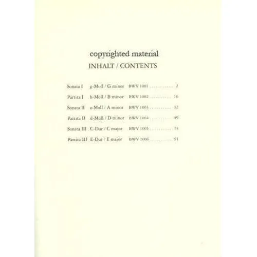 Bach Sonaten Partiten BWV 1001-1006 Violinnoten Peters