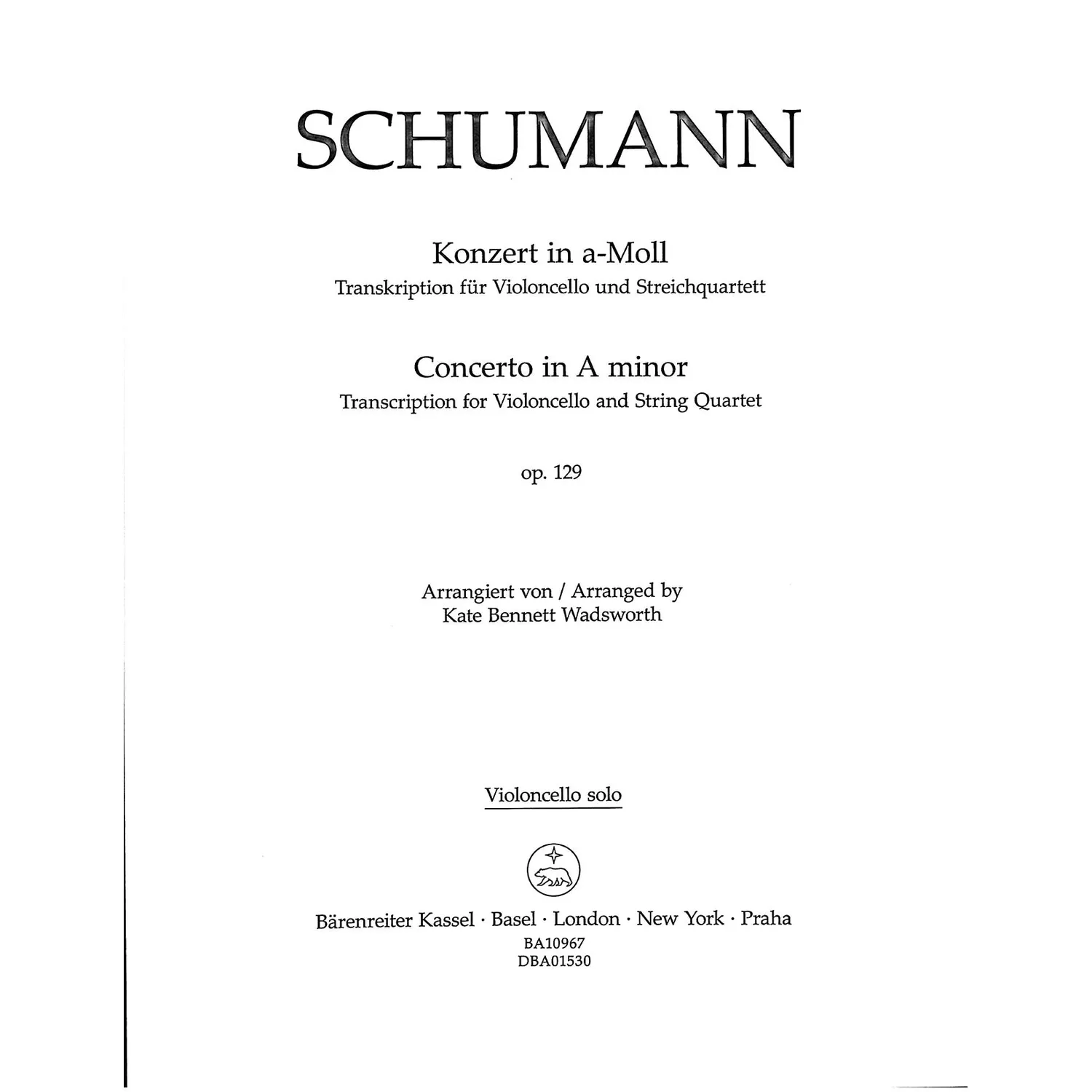 Bärenreiter Schumann Cellokonzert a-moll op. 129 Noten