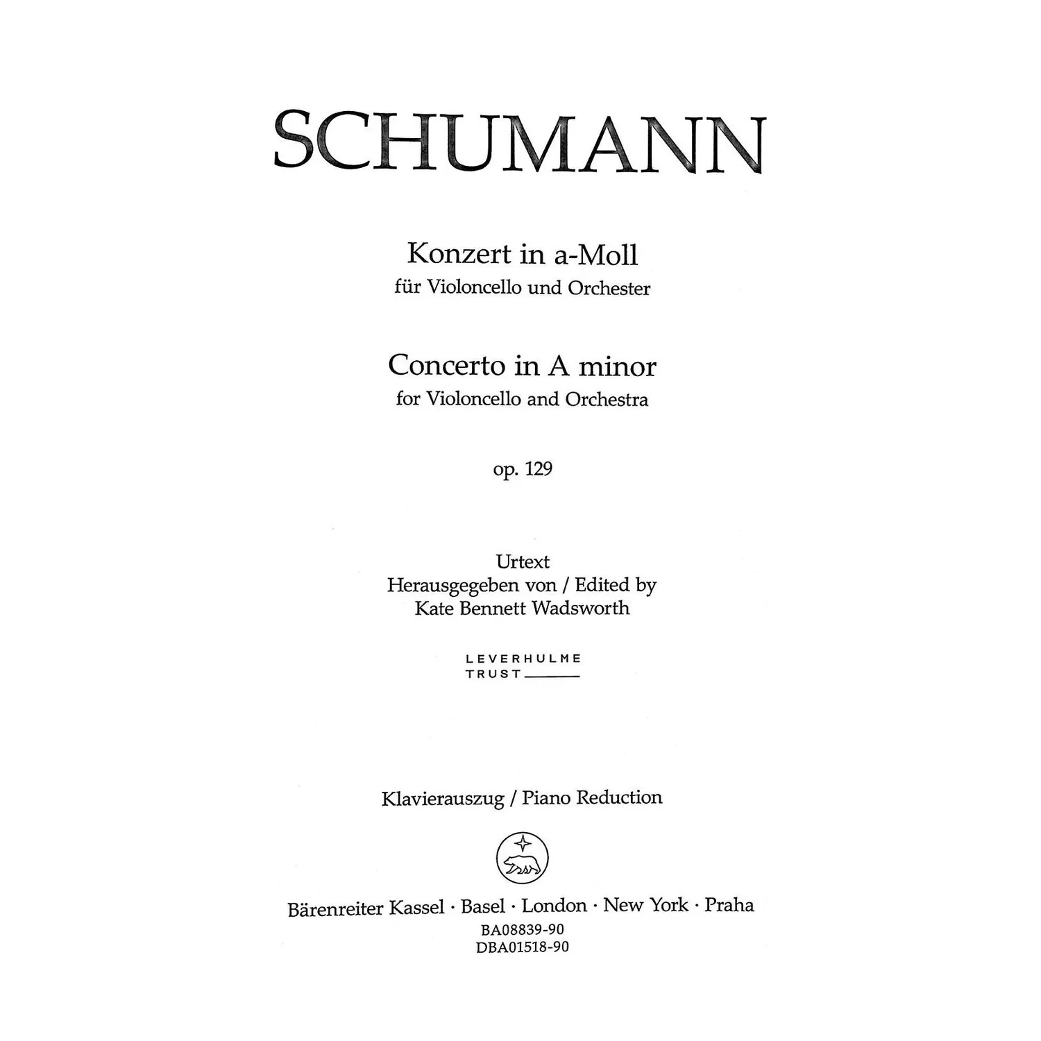 Bärenreiter Schumann Op 129 Cellonoten für Cello Klavier